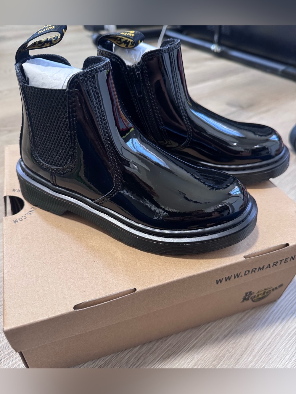 Dr. Martens Girls Black Patent Boots size 13 NIB
